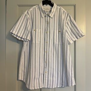 Lucky Brand Large White and Blue Striped Casual short sleeve Shirt EUC